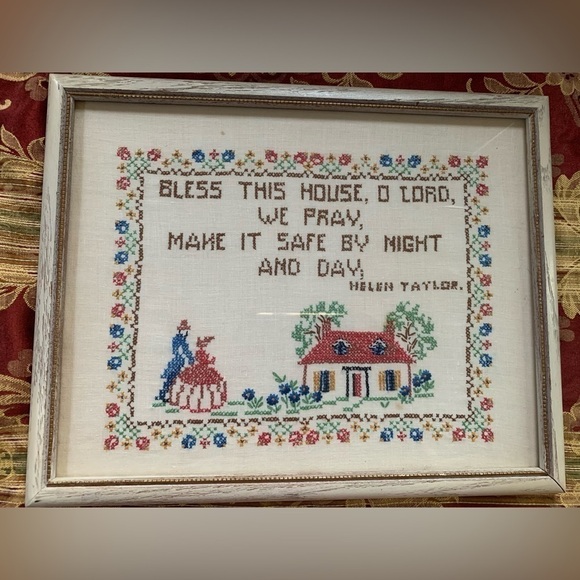 Vintage 1953 Framed Cross Stitch "Bless This Home" by Helen Taylor - Picture 1 of 10